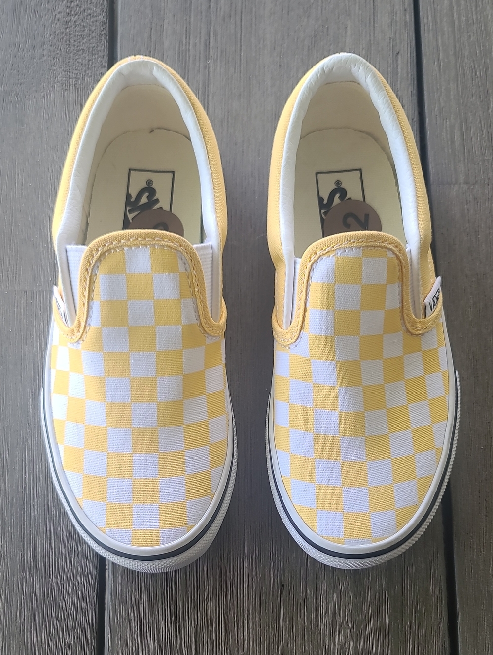 YELLOW CHECKERED SLIP ON VANS  Sz 12
